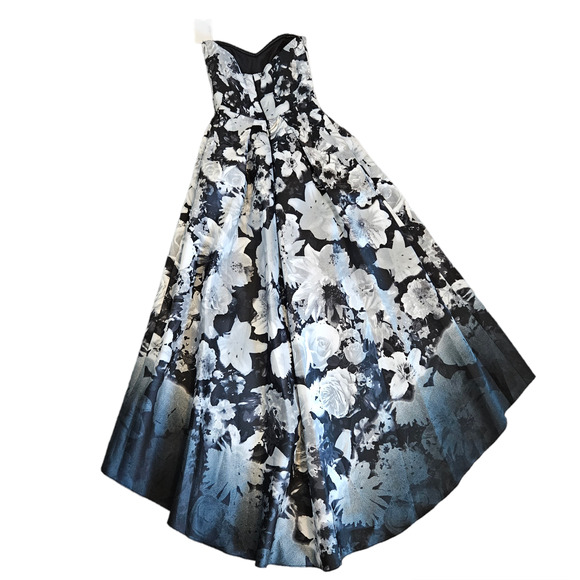 Alfred Sung High Low Bohemian Floral Print Strapless Gown Bridesmaid Size 0 - Picture 3 of 10